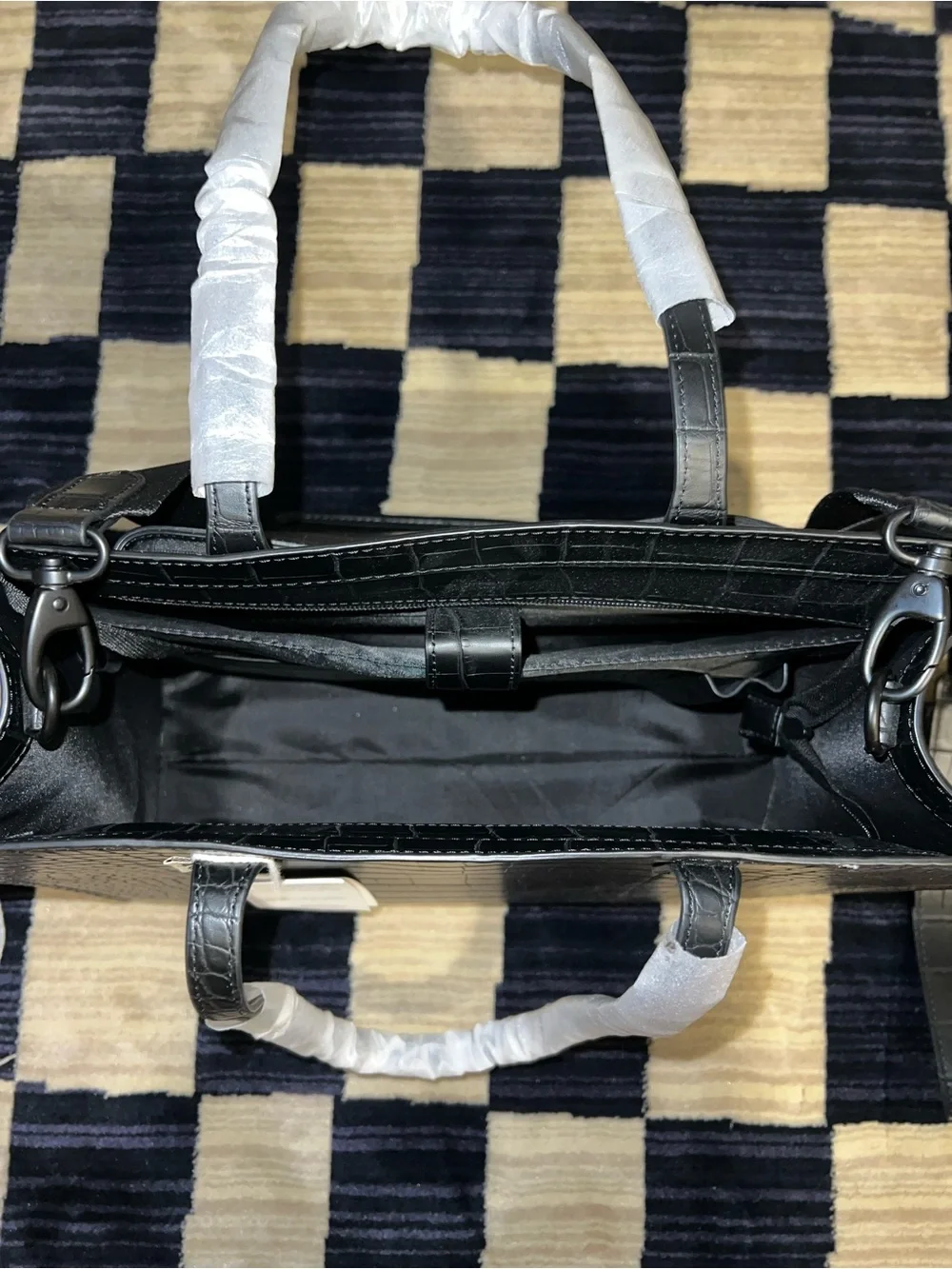 BEIS Black Croc-Embossed Laptop Tote